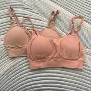 Seamless Ribbed nursing bra Set - Tan & Pink
